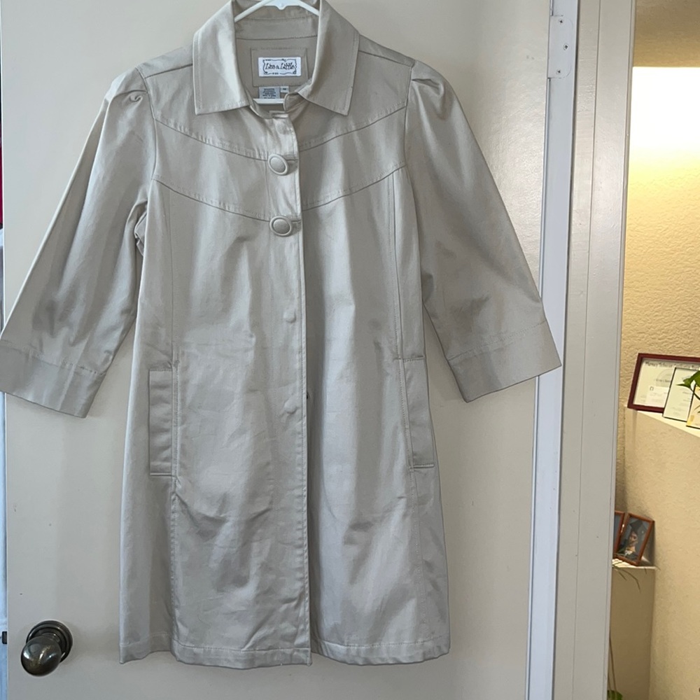 Khaki 3/4 sleeve button trench utility coat